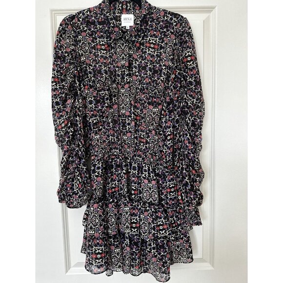 Misa Los Angeles Adora Mini Dress Black Floral Long Sleeve Ruffle Size Medium - Picture 3 of 10